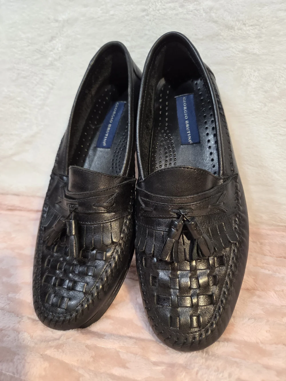 Giorgio Brutini Men’s Black Woven Leather Tassel Loafers